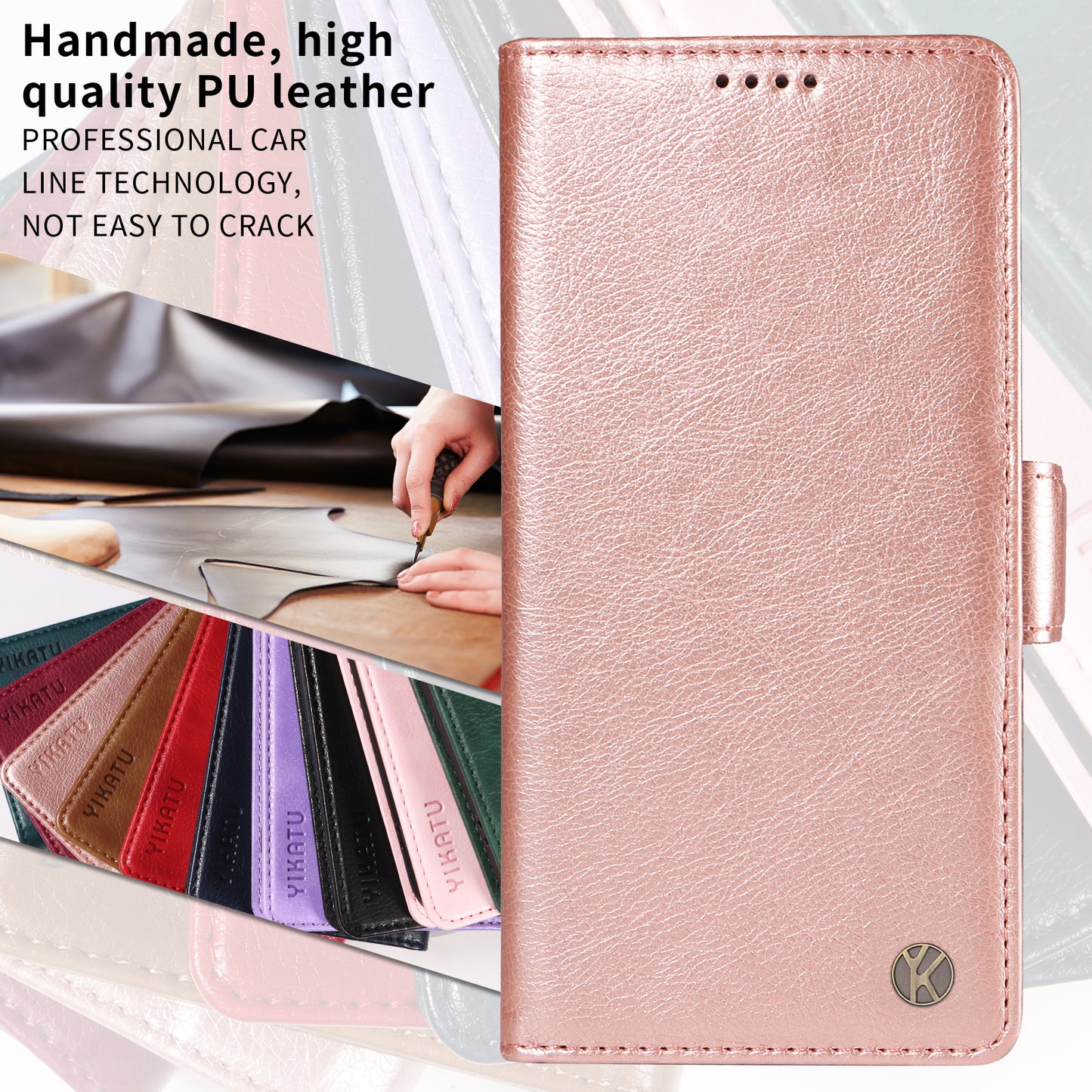 For iPhone 17 Pro Max Case YIKATU YK-007 Litchi Texture PU Leather Wallet Phone Cover - Rose Gold
