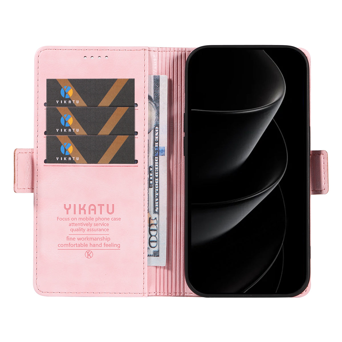 For iPhone 17 Pro Max Case YIKATU YK-007 Litchi Texture PU Leather Wallet Phone Cover - Pink
