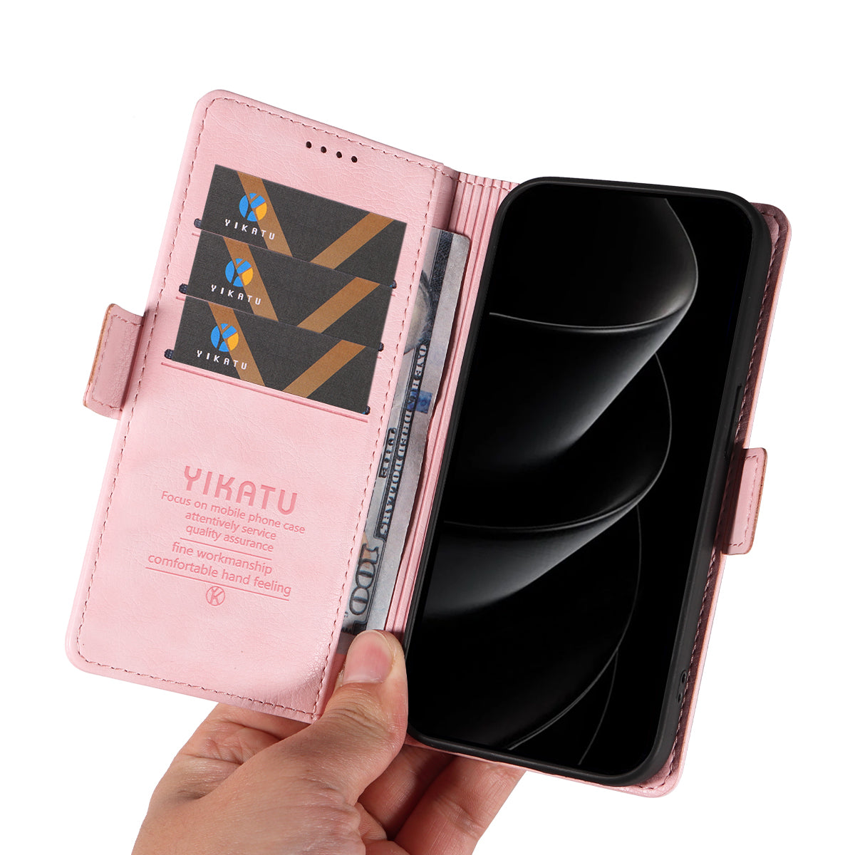 For iPhone 17 Pro Max Case YIKATU YK-007 Litchi Texture PU Leather Wallet Phone Cover - Pink