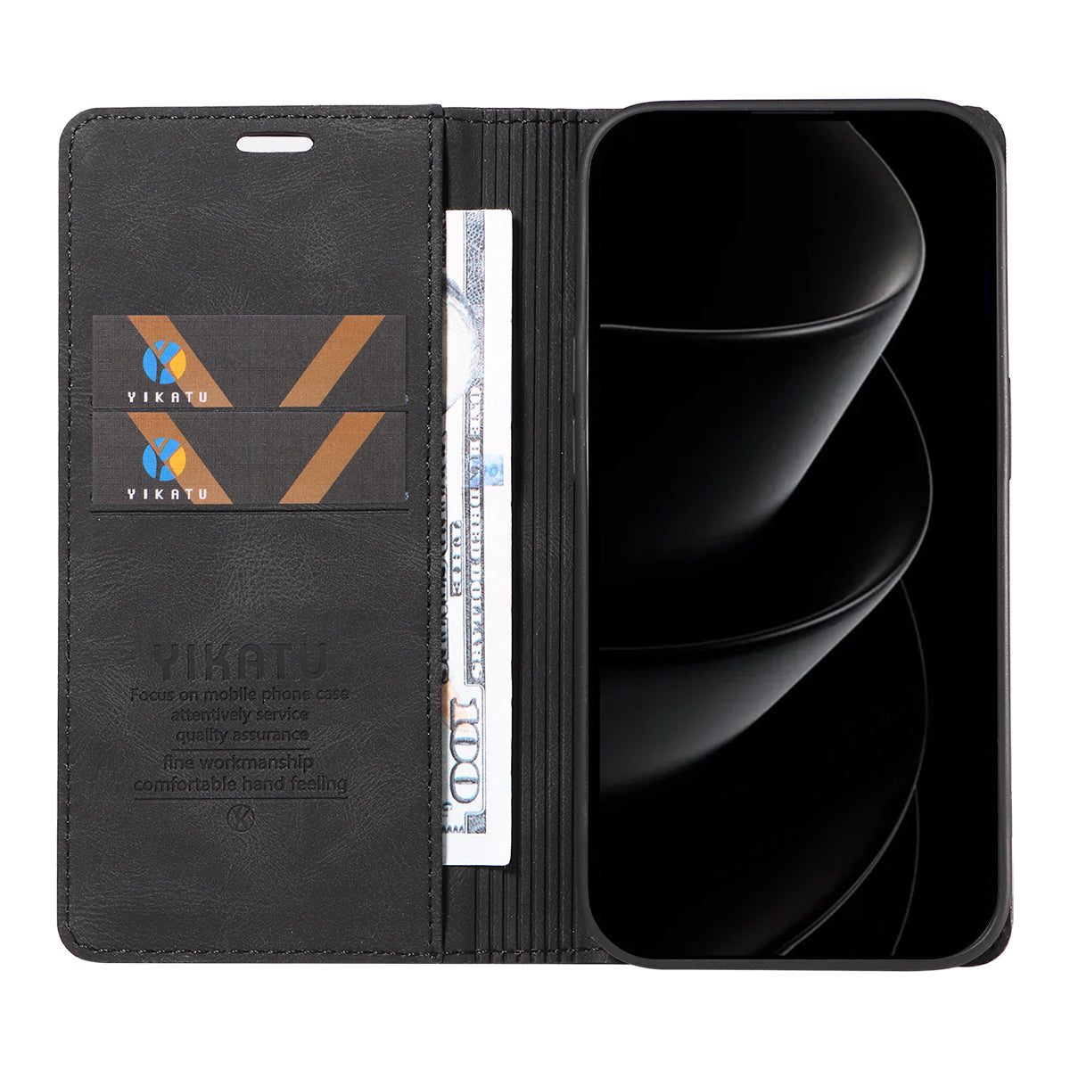 For iPhone 17 Pro Max Leather Cover YIKATU YK-004 Skin-Touch Wallet Phone Cases - Black