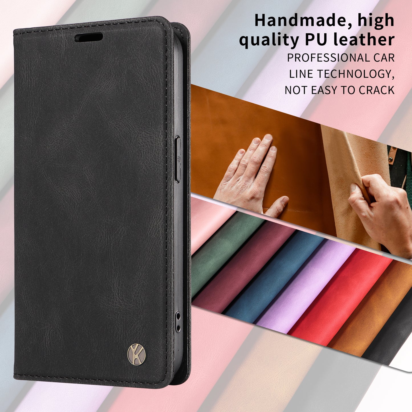 For iPhone 17 Pro Max Leather Cover YIKATU YK-004 Skin-Touch Wallet Phone Cases - Black