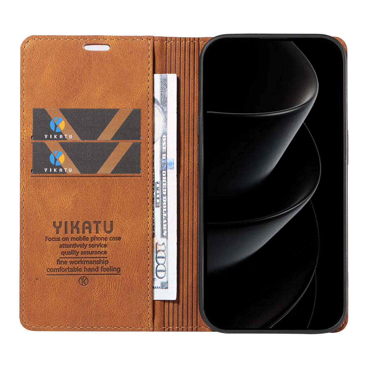 For iPhone 17 Pro Max Leather Cover YIKATU YK-004 Skin-Touch Wallet Phone Cases - Brown
