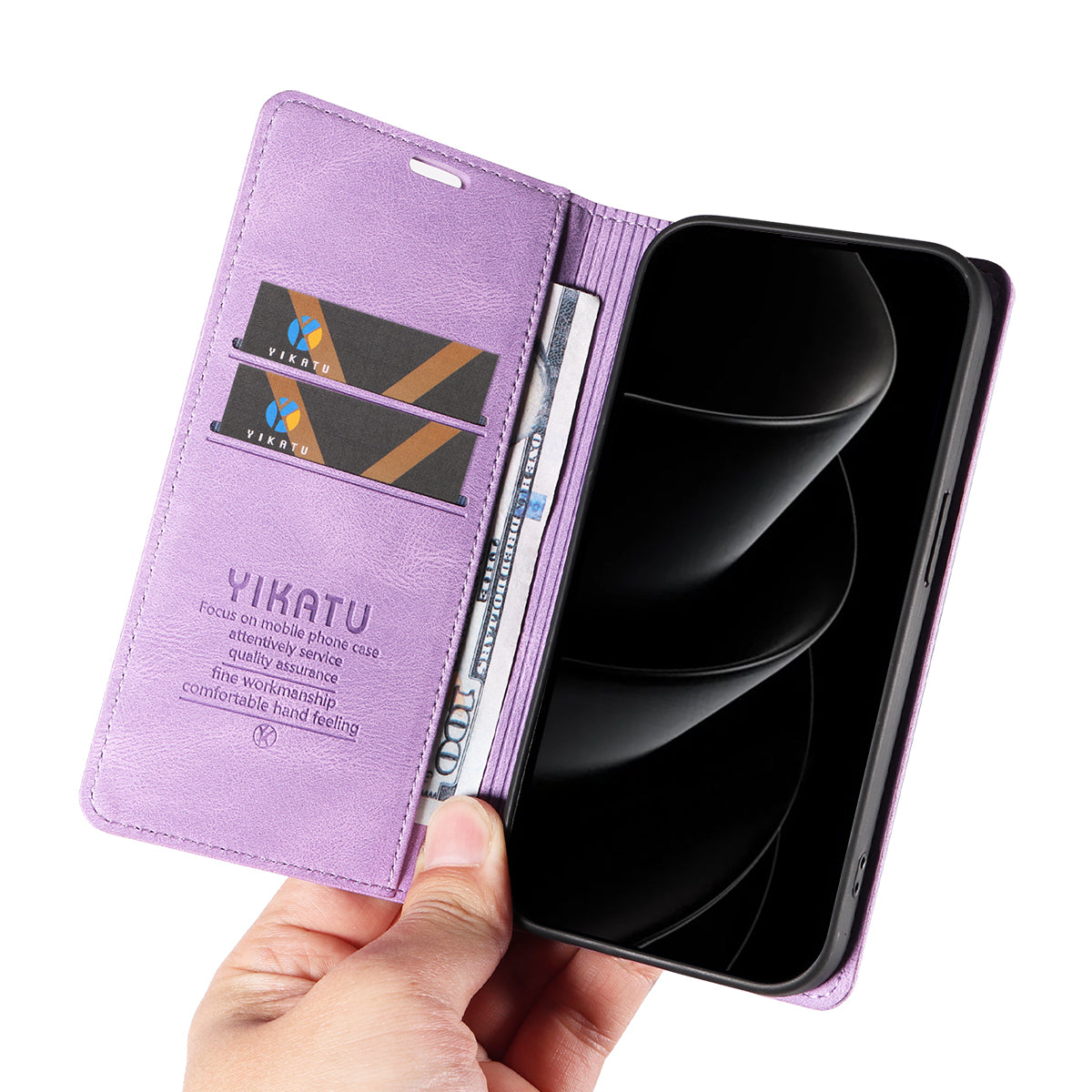 For iPhone 17 Pro Max Leather Cover YIKATU YK-004 Skin-Touch Wallet Phone Cases - Purple