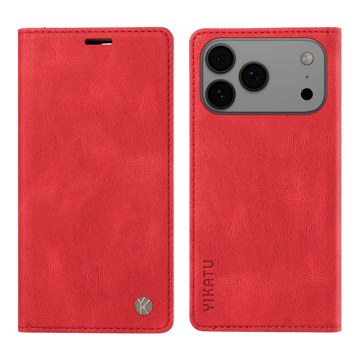For iPhone 17 Pro Max Leather Cover YIKATU YK-004 Skin-Touch Wallet Phone Cases - Red
