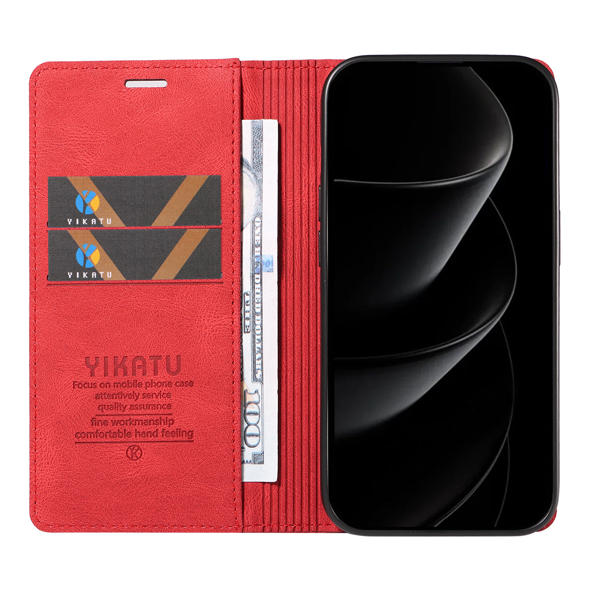 For iPhone 17 Pro Max Leather Cover YIKATU YK-004 Skin-Touch Wallet Phone Cases - Red