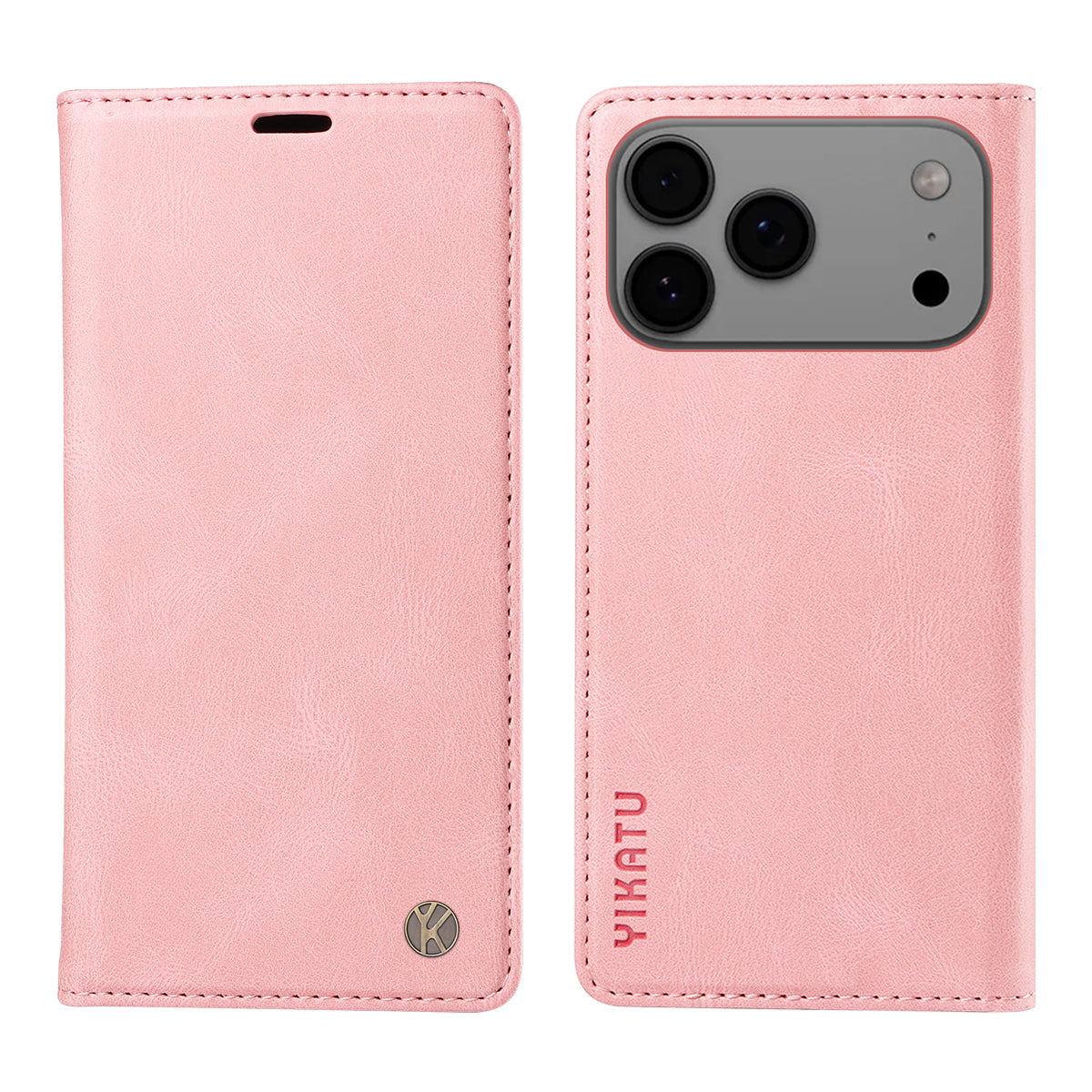 For iPhone 17 Pro Max Leather Cover YIKATU YK-004 Skin-Touch Wallet Phone Cases - Pink