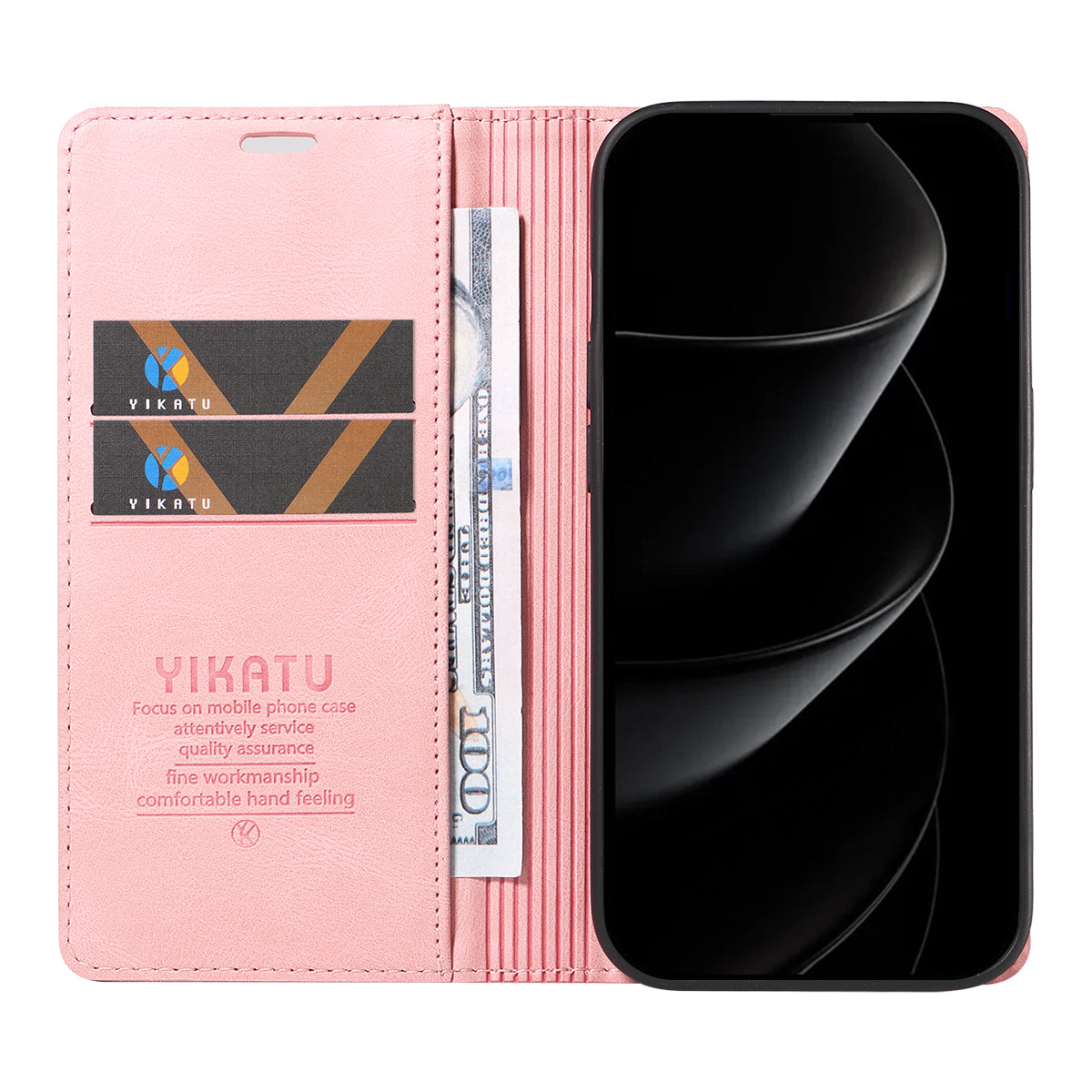 For iPhone 17 Pro Max Leather Cover YIKATU YK-004 Skin-Touch Wallet Phone Cases - Pink