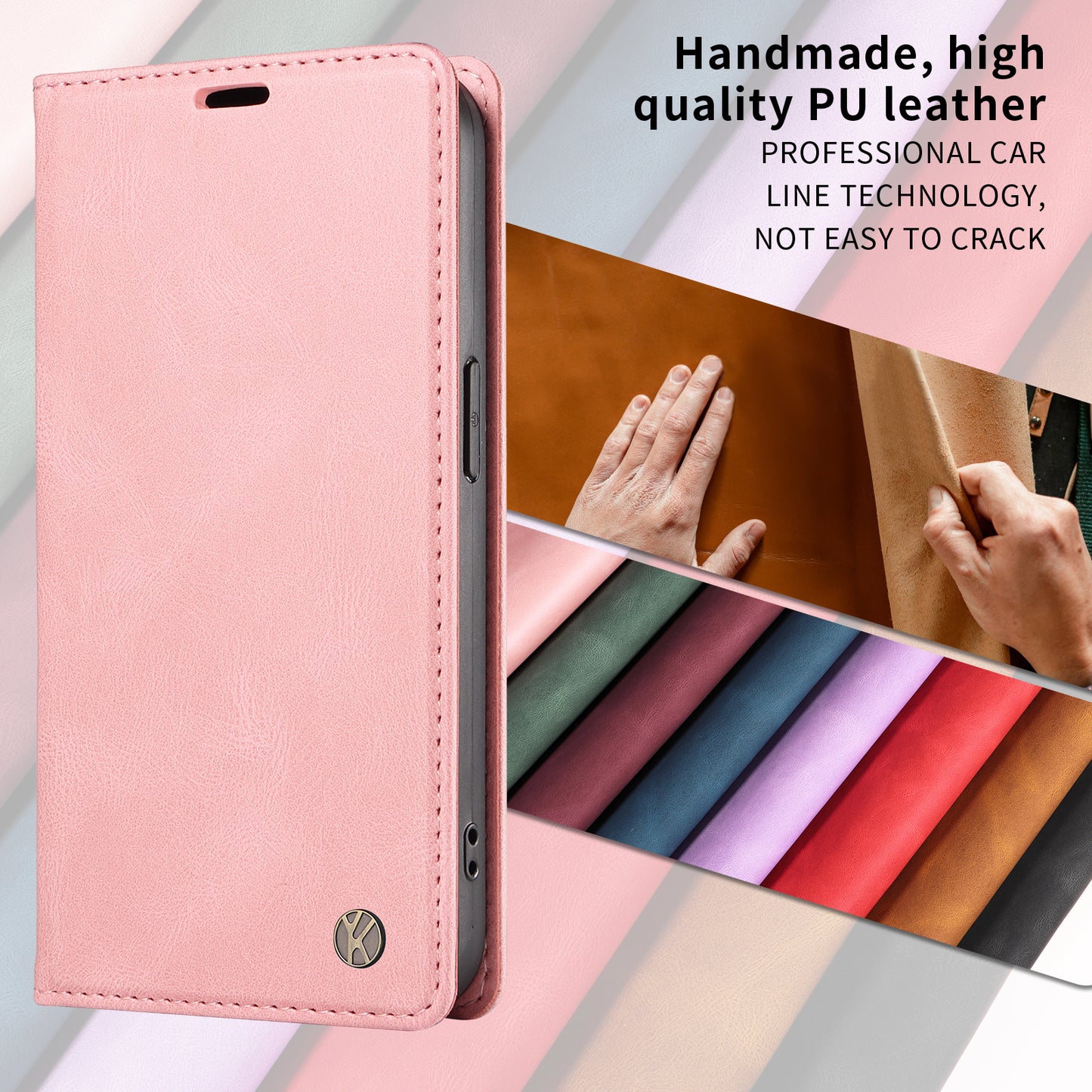 For iPhone 17 Pro Max Leather Cover YIKATU YK-004 Skin-Touch Wallet Phone Cases - Pink