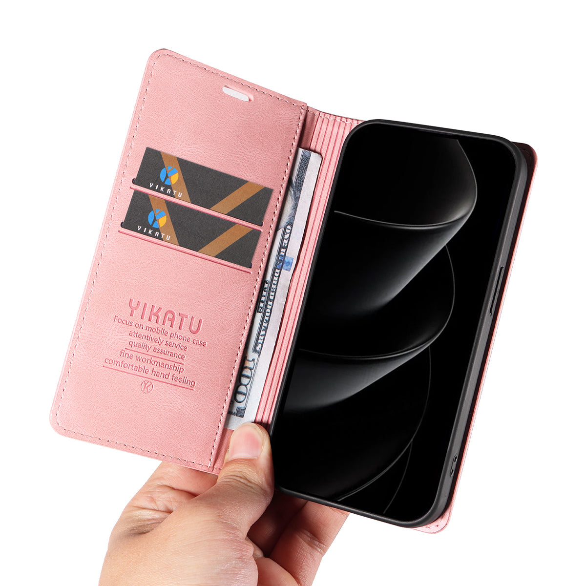 For iPhone 17 Pro Max Leather Cover YIKATU YK-004 Skin-Touch Wallet Phone Cases - Pink