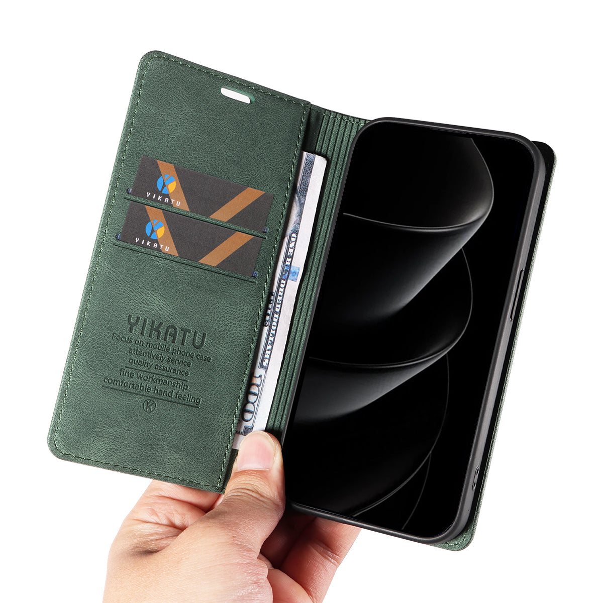 For iPhone 17 Pro Max Leather Cover YIKATU YK-004 Skin-Touch Wallet Phone Cases - Green