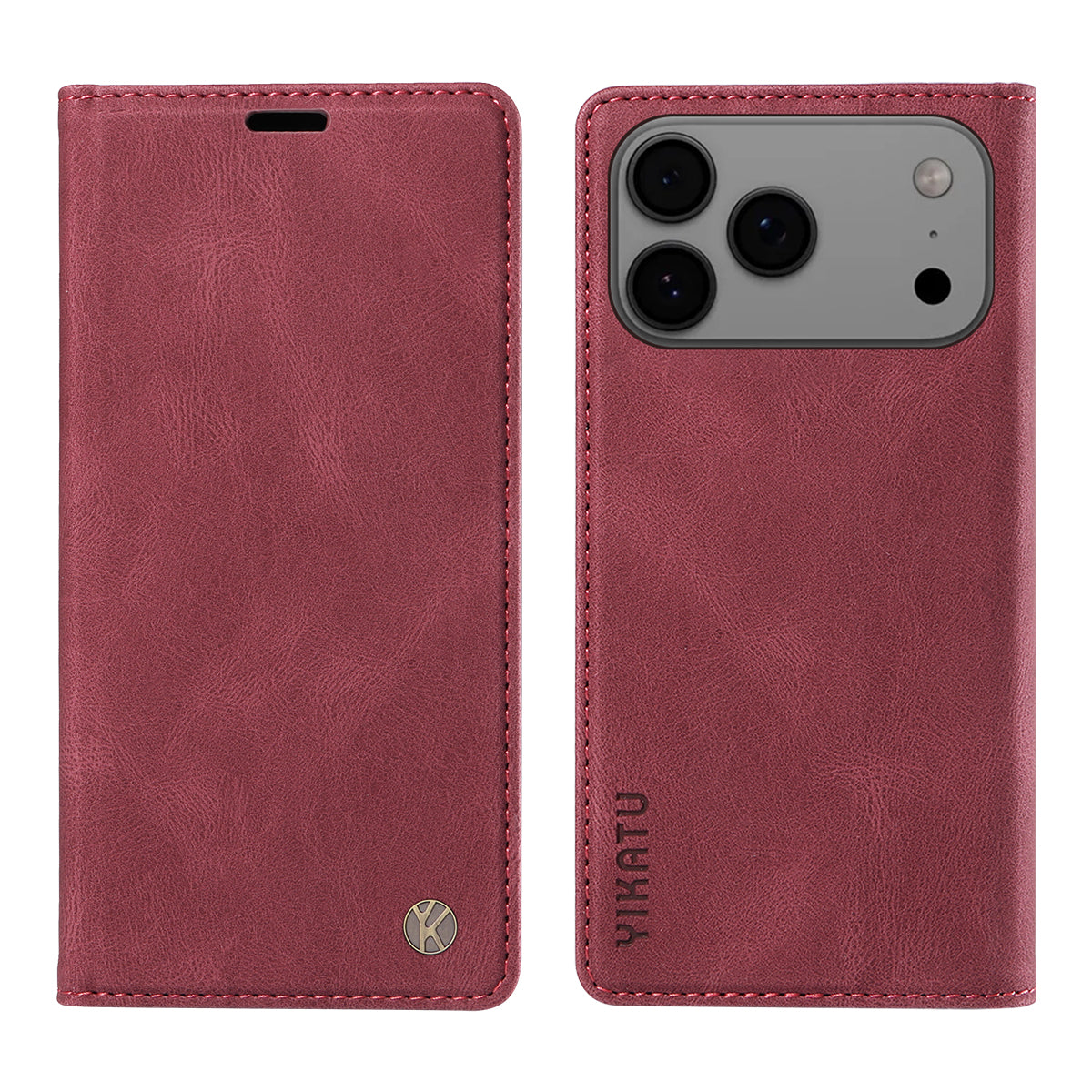For iPhone 17 Pro Max Leather Cover YIKATU YK-004 Skin-Touch Wallet Phone Cases - Wine Red