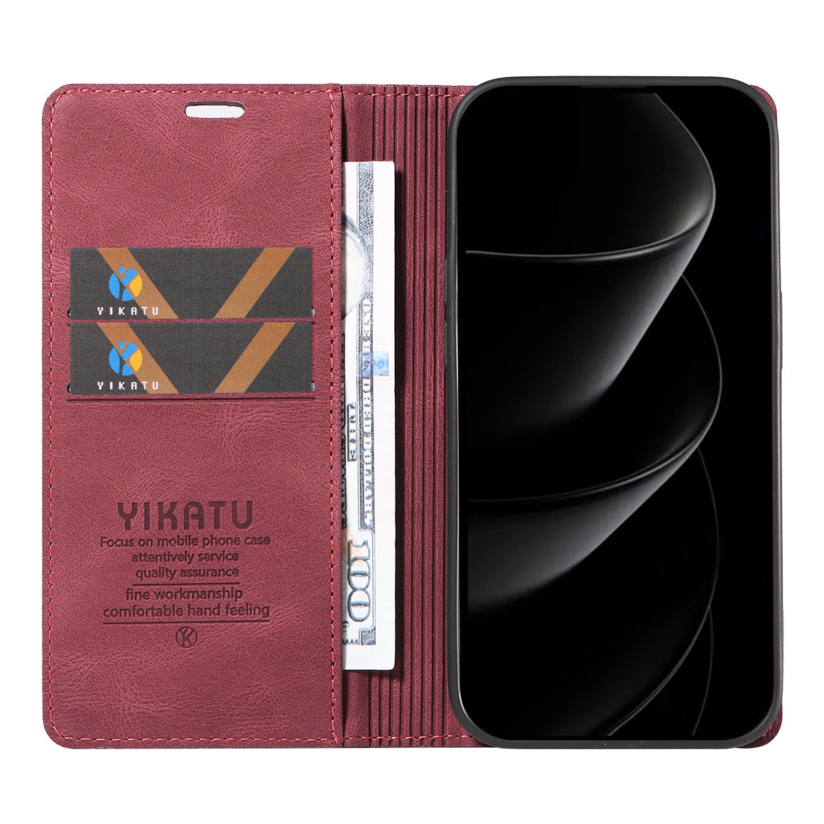 For iPhone 17 Pro Max Leather Cover YIKATU YK-004 Skin-Touch Wallet Phone Cases - Wine Red