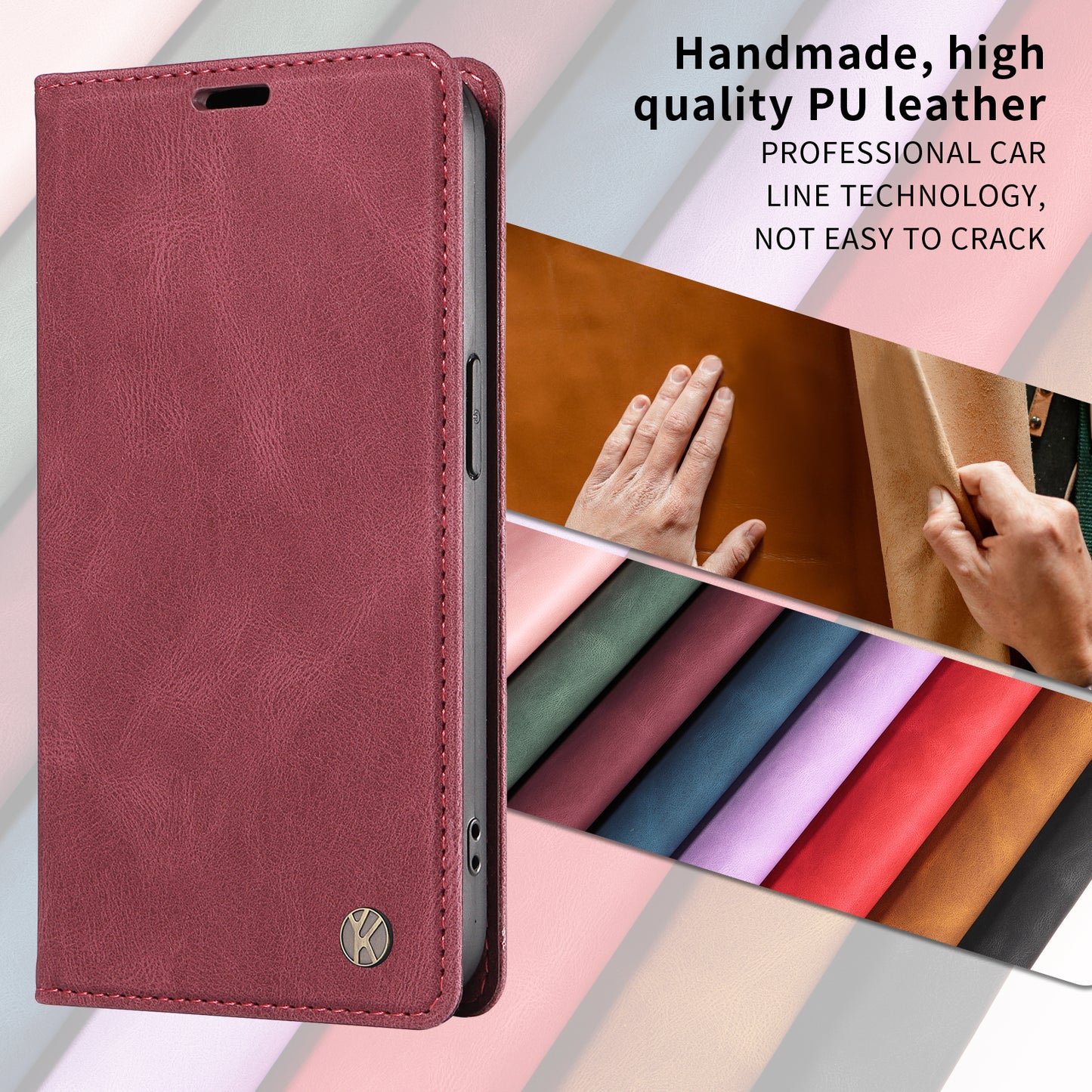 For iPhone 17 Pro Max Leather Cover YIKATU YK-004 Skin-Touch Wallet Phone Cases - Wine Red