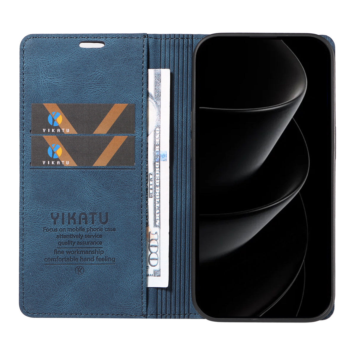 For iPhone 17 Pro Max Leather Cover YIKATU YK-004 Skin-Touch Wallet Phone Cases - Blue