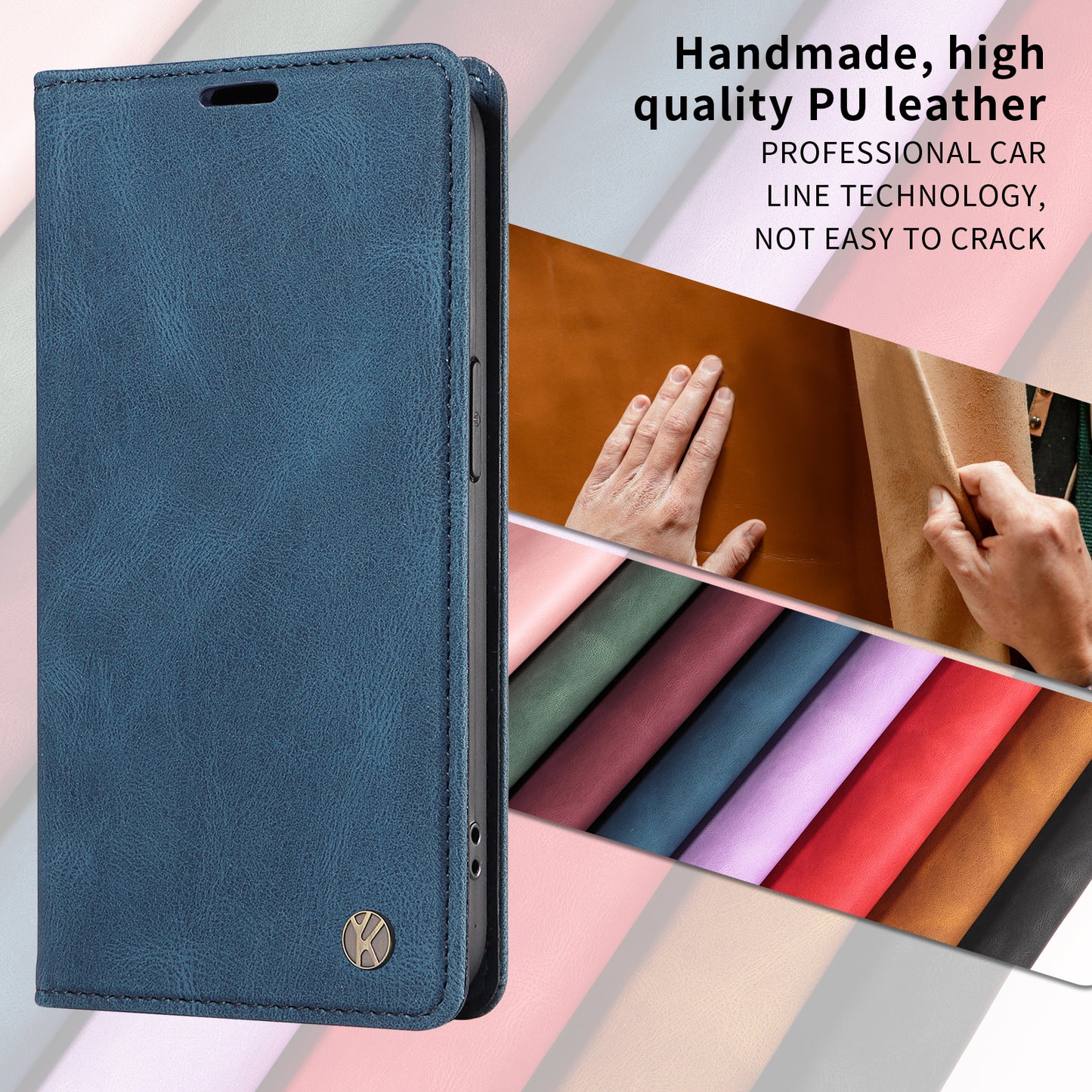For iPhone 17 Pro Max Leather Cover YIKATU YK-004 Skin-Touch Wallet Phone Cases - Blue