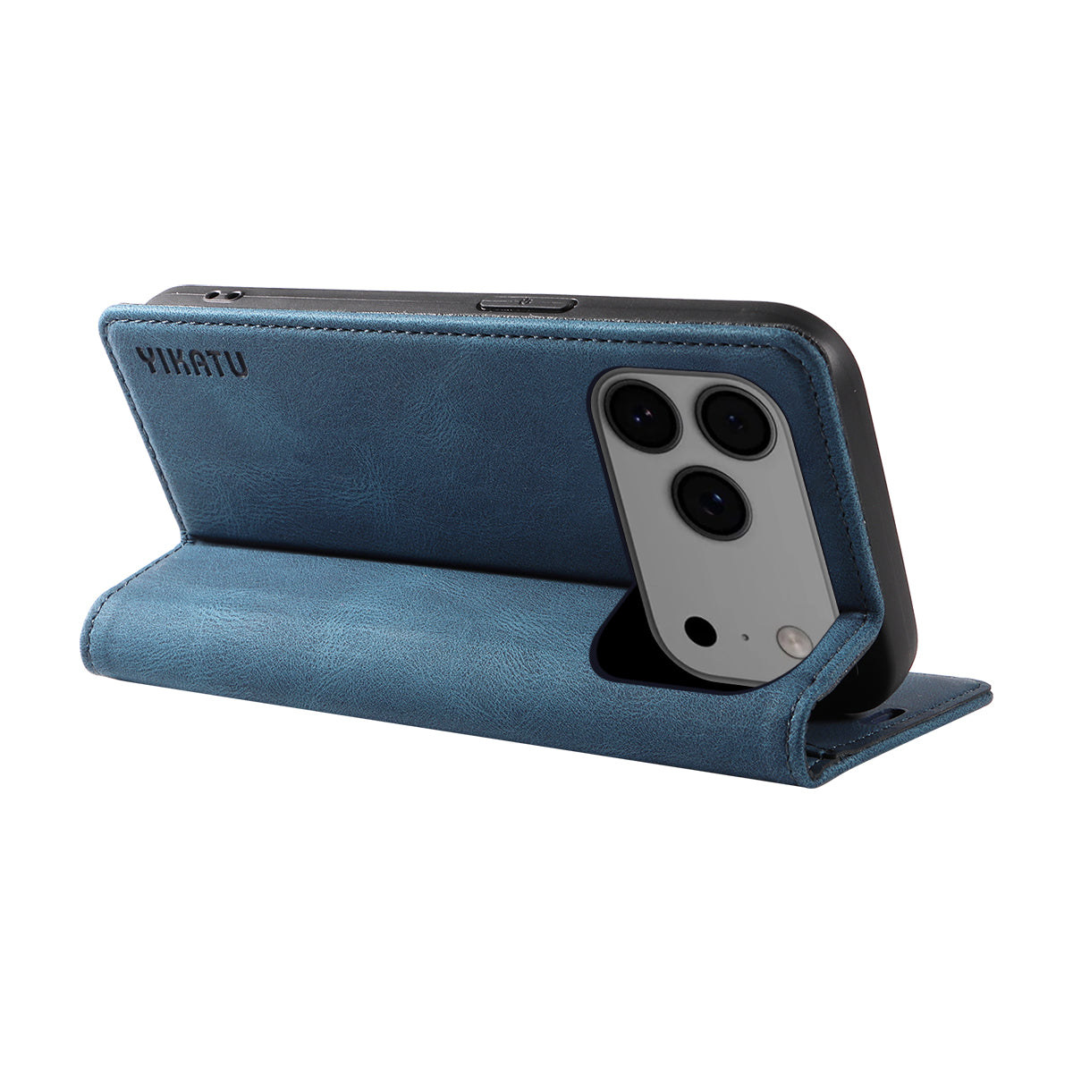 For iPhone 17 Pro Max Leather Cover YIKATU YK-004 Skin-Touch Wallet Phone Cases - Blue