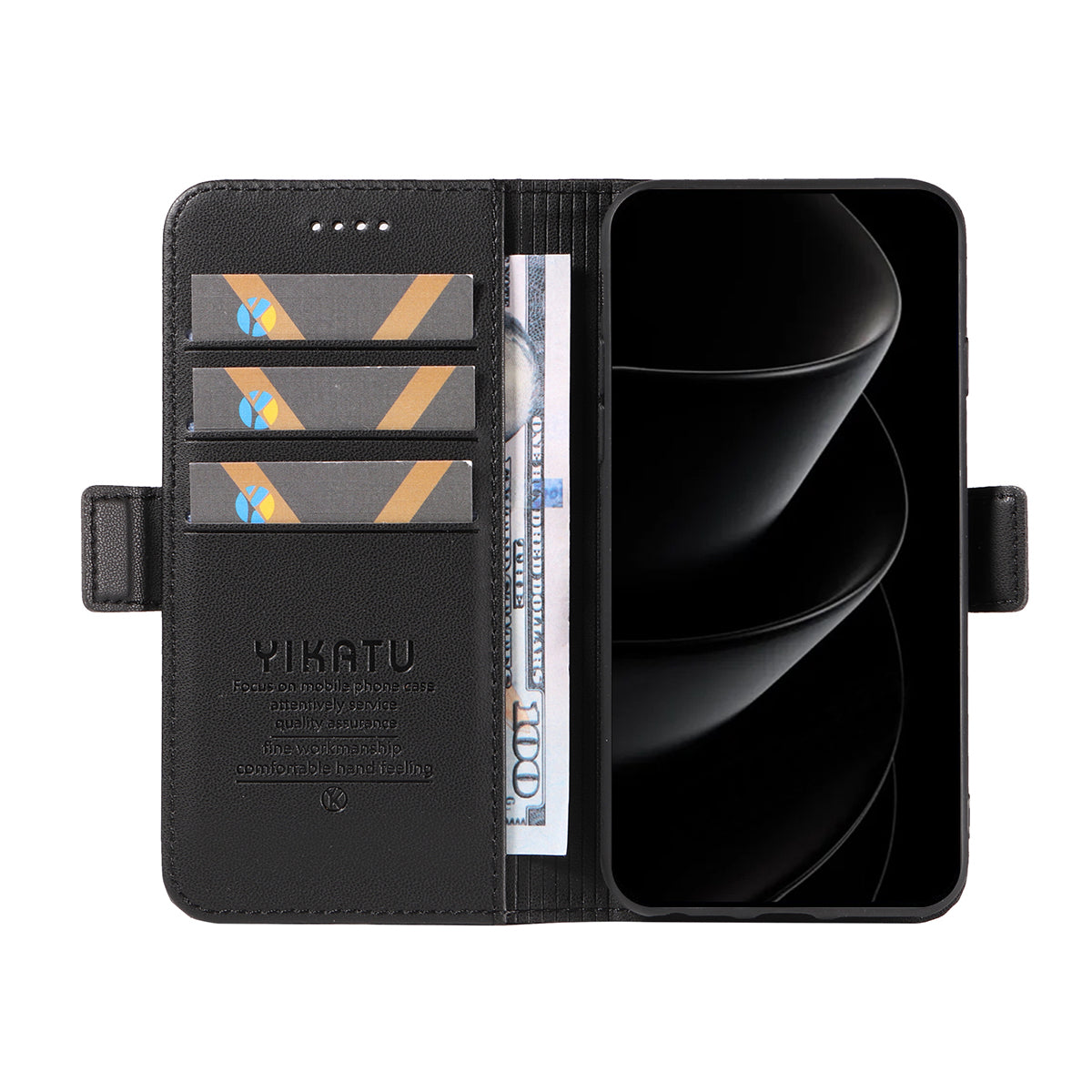 For iPhone 17 Pro Max Wallet Phone Case YIKATU YK-003 Leather Stand Cover - Black