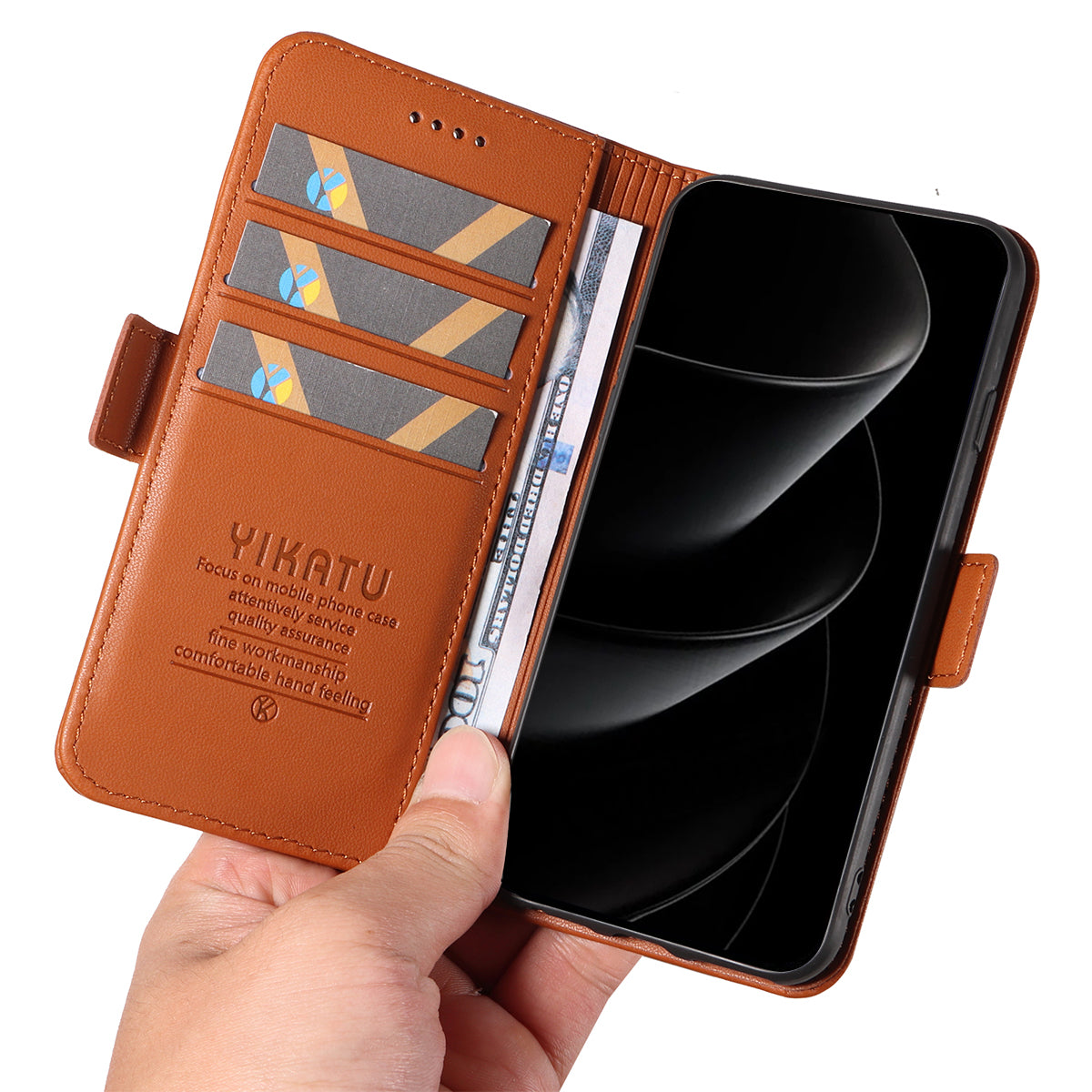 For iPhone 17 Pro Max Wallet Phone Case YIKATU YK-003 Leather Stand Cover - Brown