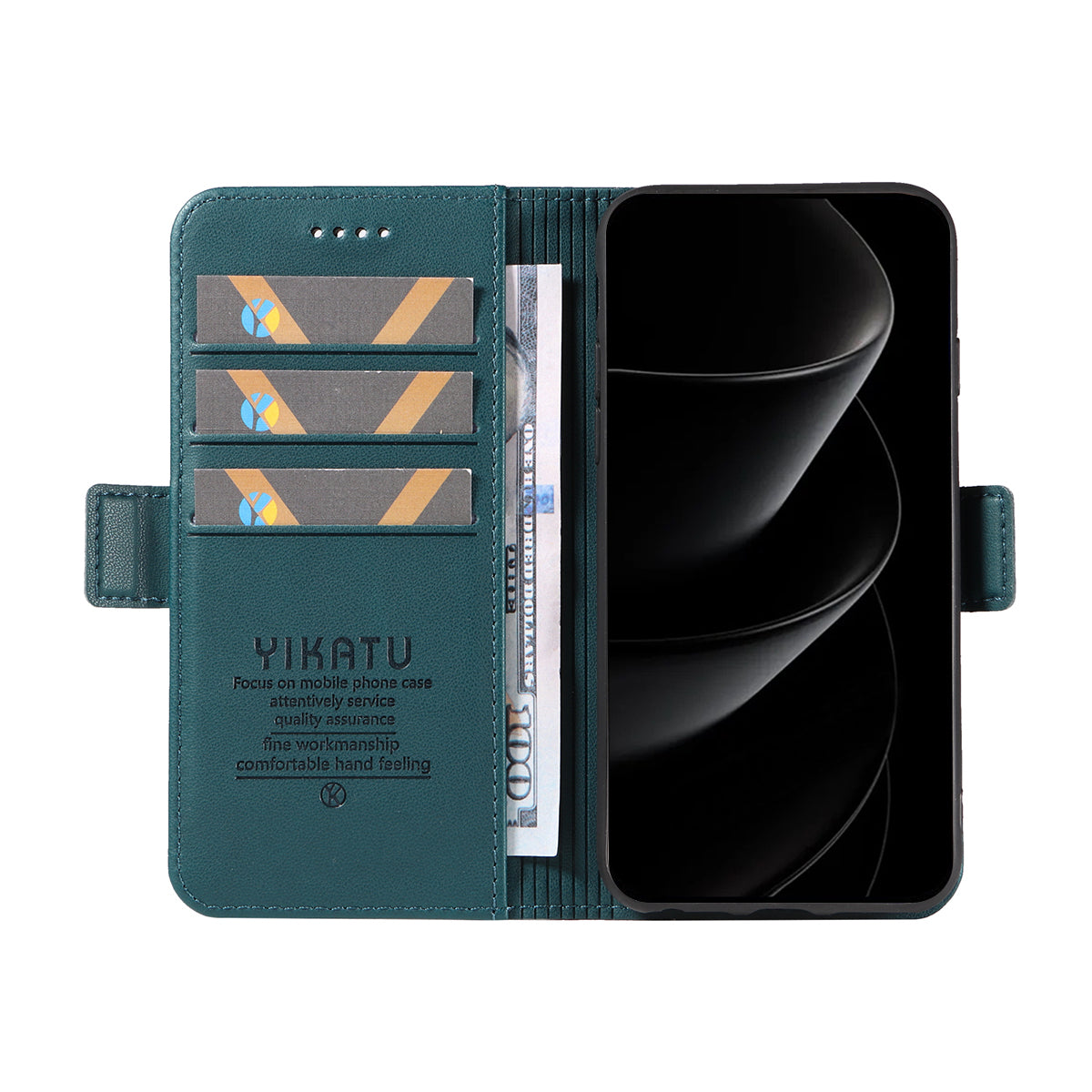For iPhone 17 Pro Max Wallet Phone Case YIKATU YK-003 Leather Stand Cover - Green