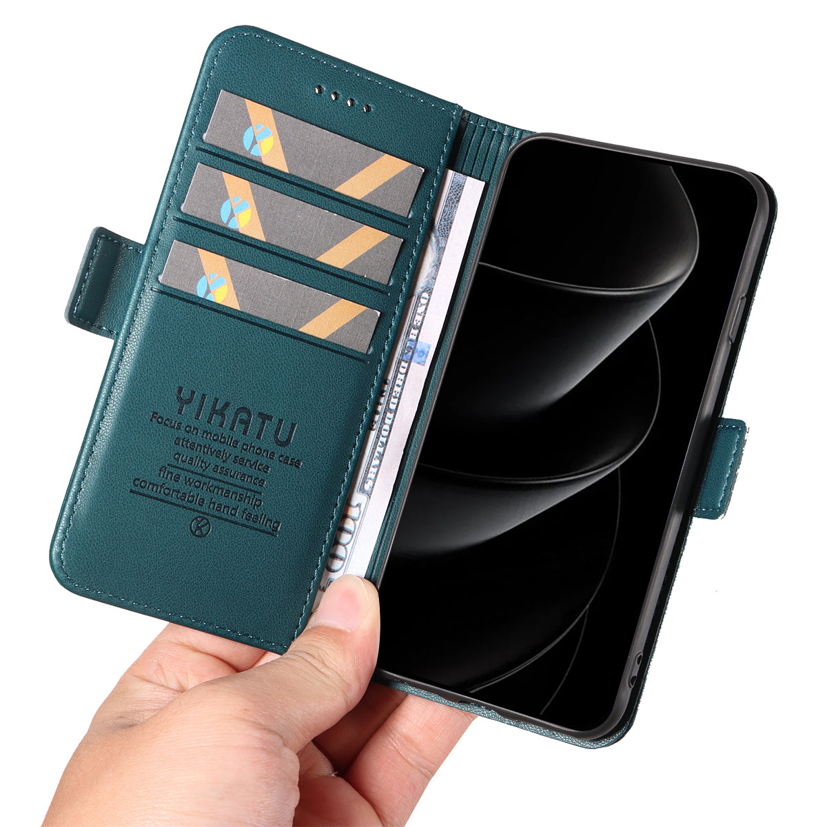 For iPhone 17 Pro Max Wallet Phone Case YIKATU YK-003 Leather Stand Cover - Green