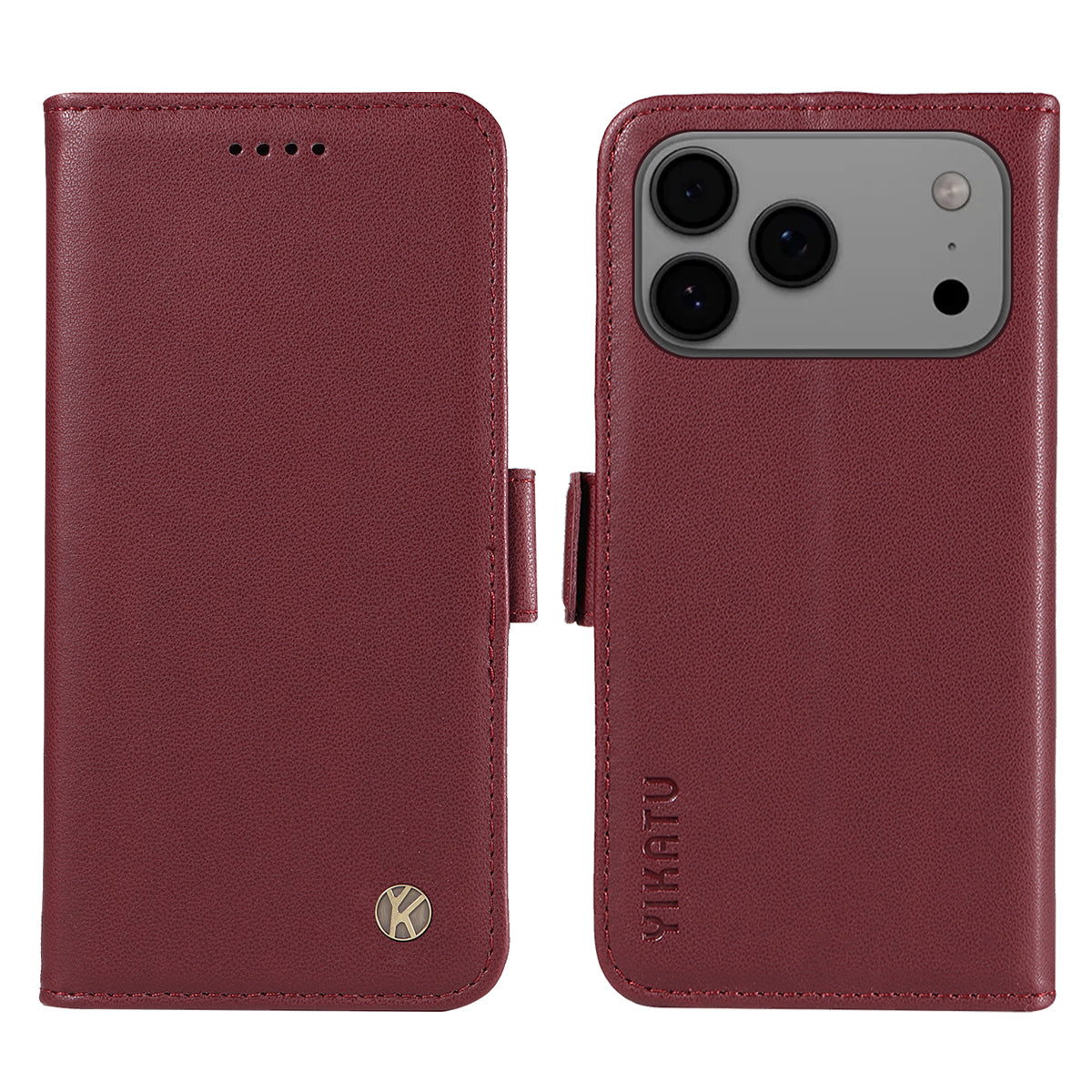 For iPhone 17 Pro Max Wallet Phone Case YIKATU YK-003 Leather Stand Cover - Wine Red