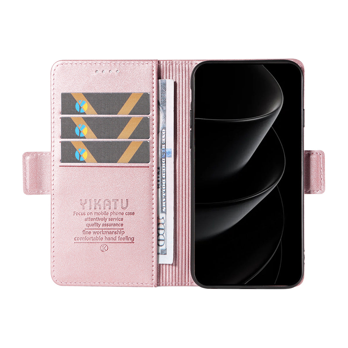 For iPhone 17 Pro Max Wallet Phone Case YIKATU YK-003 Leather Stand Cover - Rose Gold