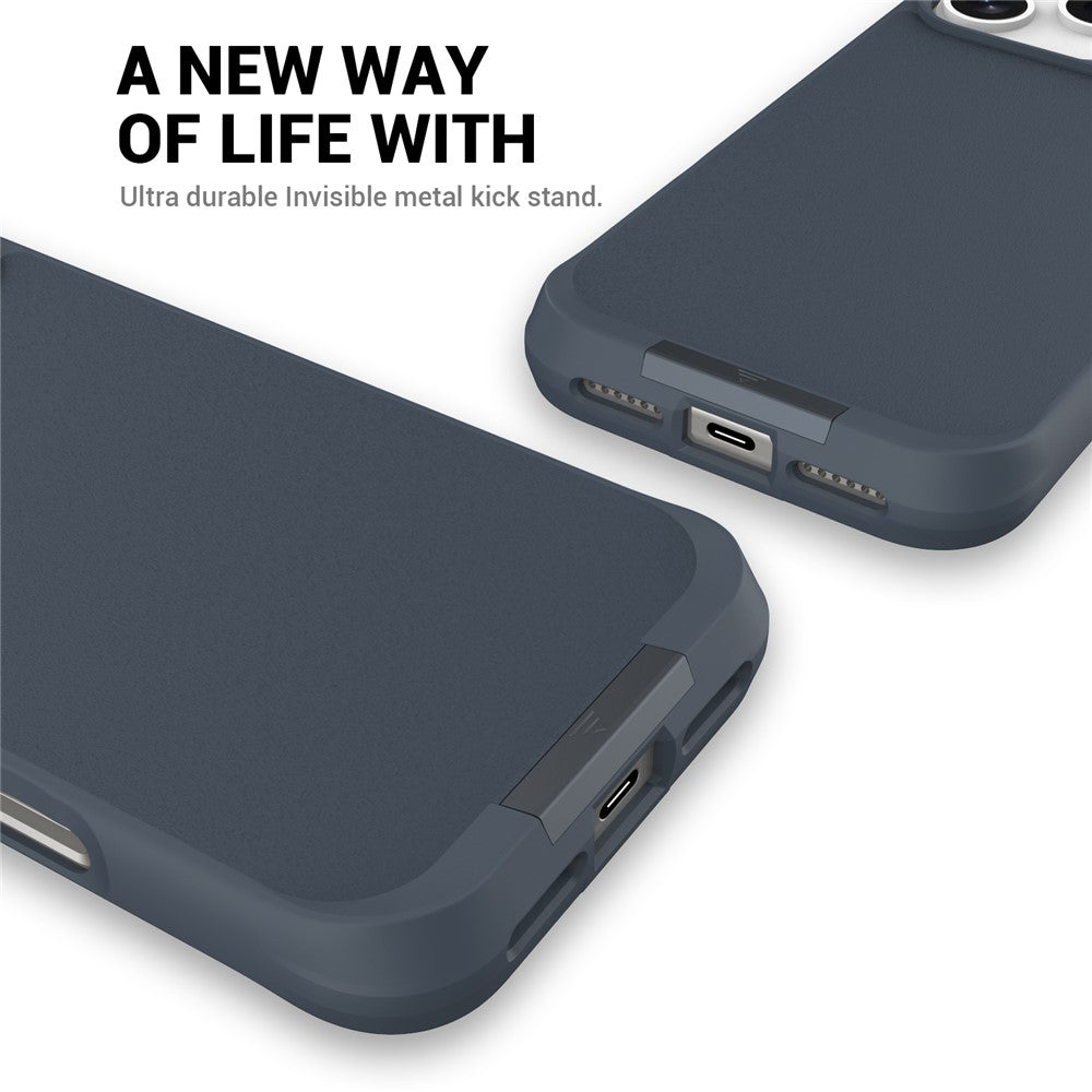 For iPhone 17 Pro Max Magnetic Case PC + TPU Phone Cover with Hidden Kickstand - Grey Blue