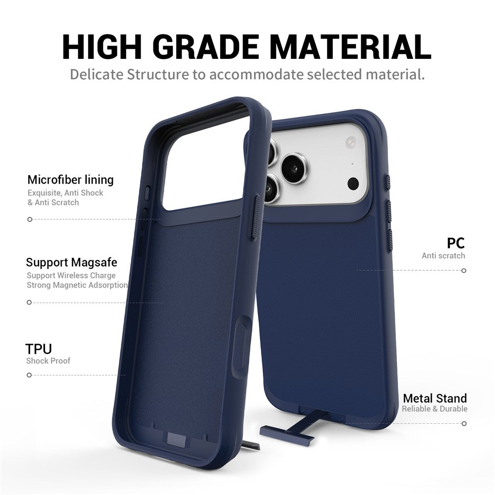 For iPhone 17 Pro Max Magnetic Case PC + TPU Phone Cover with Hidden Kickstand - Blue