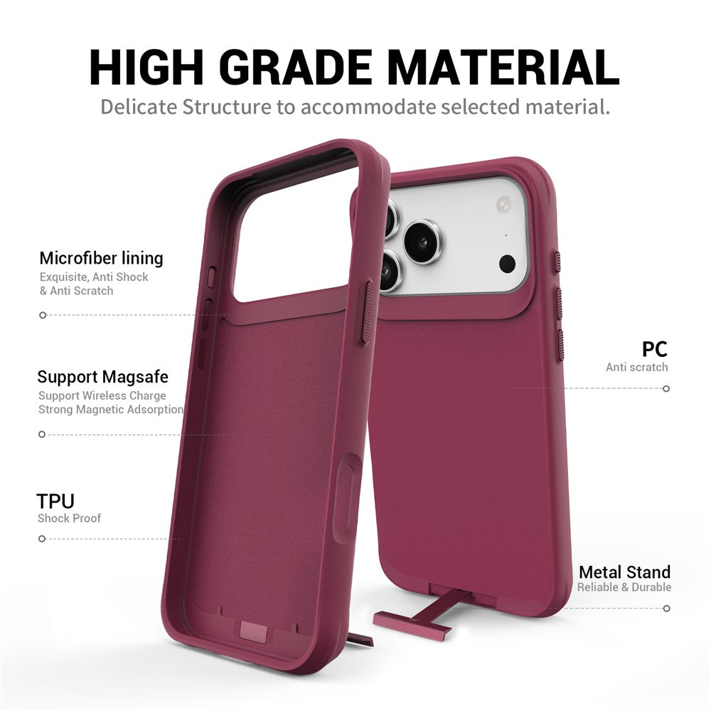 For iPhone 17 Pro Max Magnetic Case PC + TPU Phone Cover with Hidden Kickstand - Red
