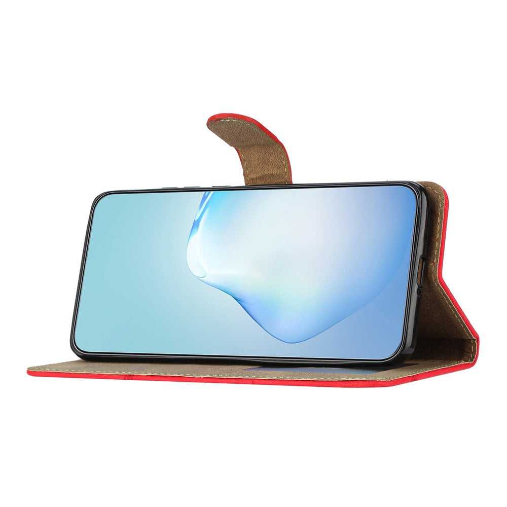 For iPhone 17 Pro Max Wallet Case Line Imprinted Skin-Touch Leather Flip Phone Cover - Red