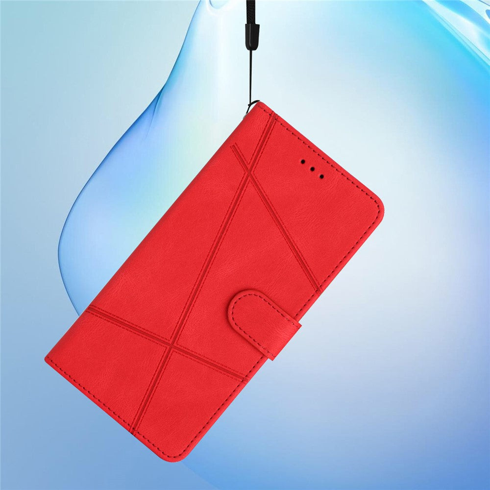 For iPhone 17 Pro Max Wallet Case Line Imprinted Skin-Touch Leather Flip Phone Cover - Red