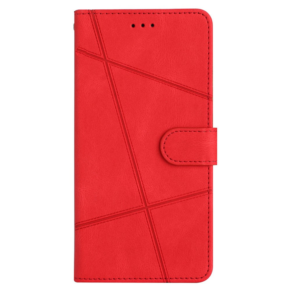 For iPhone 17 Pro Max Wallet Case Line Imprinted Skin-Touch Leather Flip Phone Cover - Red