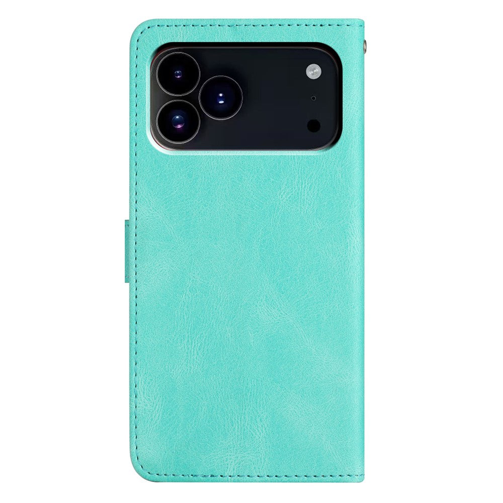 For iPhone 17 Pro Max Wallet Case Line Imprinted Skin-Touch Leather Flip Phone Cover - Green