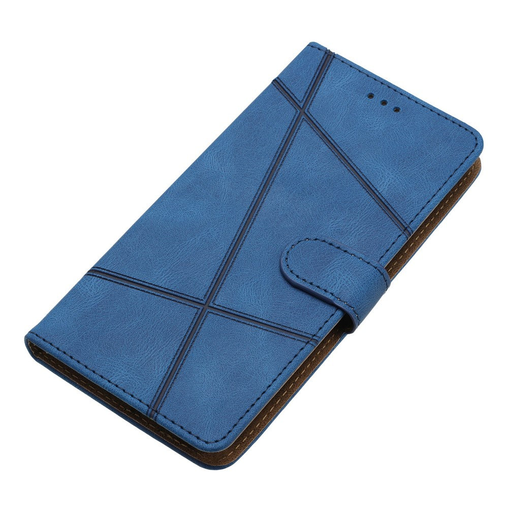 For iPhone 17 Pro Max Wallet Case Line Imprinted Skin-Touch Leather Flip Phone Cover - Blue