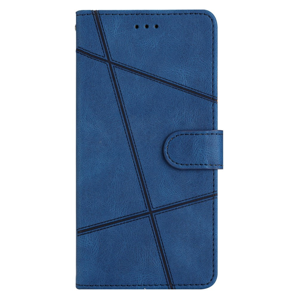 For iPhone 17 Pro Max Wallet Case Line Imprinted Skin-Touch Leather Flip Phone Cover - Blue