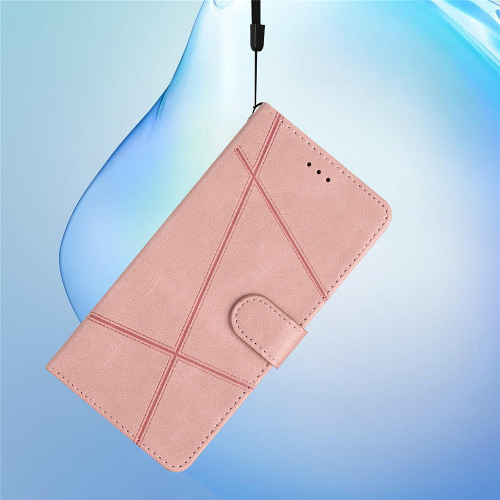 For iPhone 17 Pro Max Wallet Case Line Imprinted Skin-Touch Leather Flip Phone Cover - Rose Gold