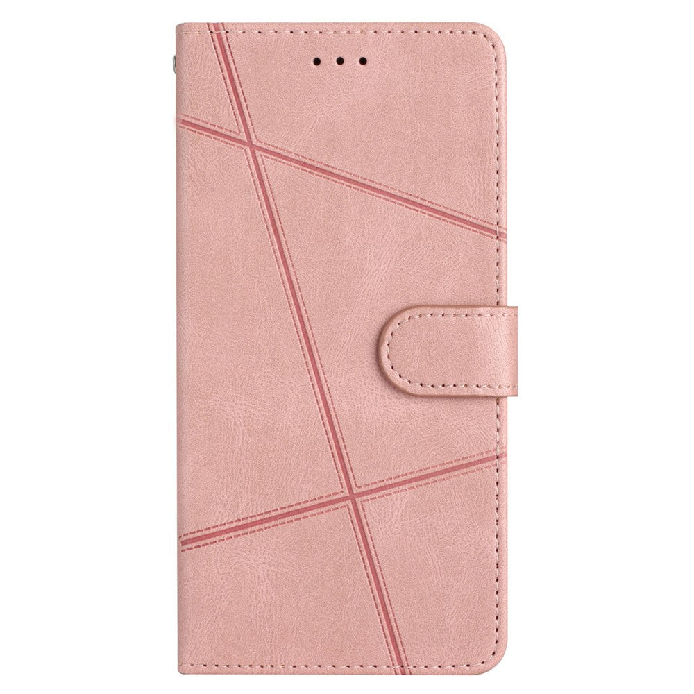 For iPhone 17 Pro Max Wallet Case Line Imprinted Skin-Touch Leather Flip Phone Cover - Rose Gold