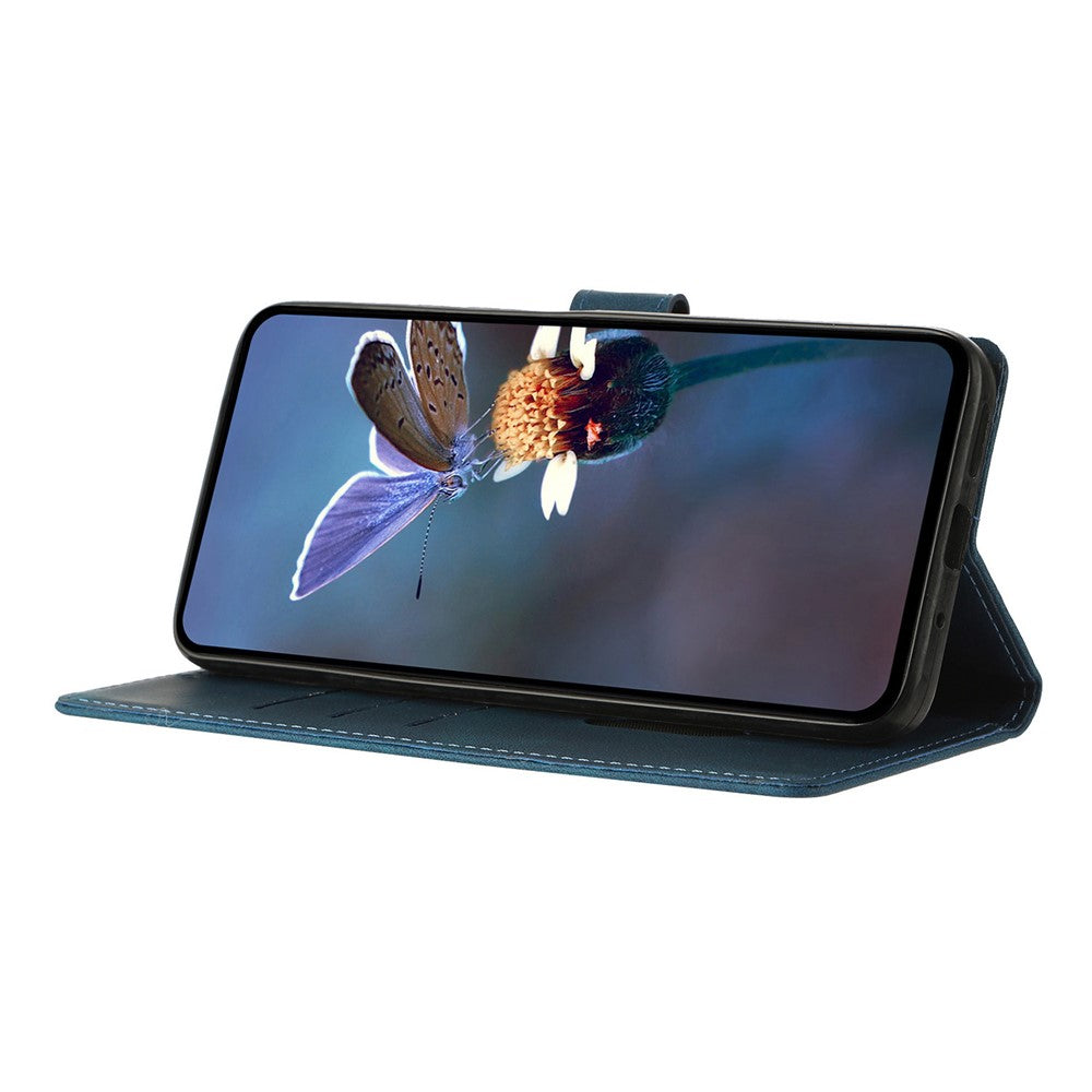 For iPhone 17 Pro Max Case Wallet Stand Imprinted Triangle Pattern Leather Phone Flip Cover - Blue