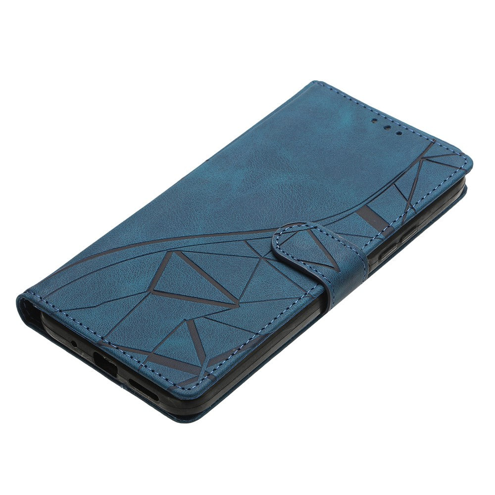 For iPhone 17 Pro Max Case Wallet Stand Imprinted Triangle Pattern Leather Phone Flip Cover - Blue