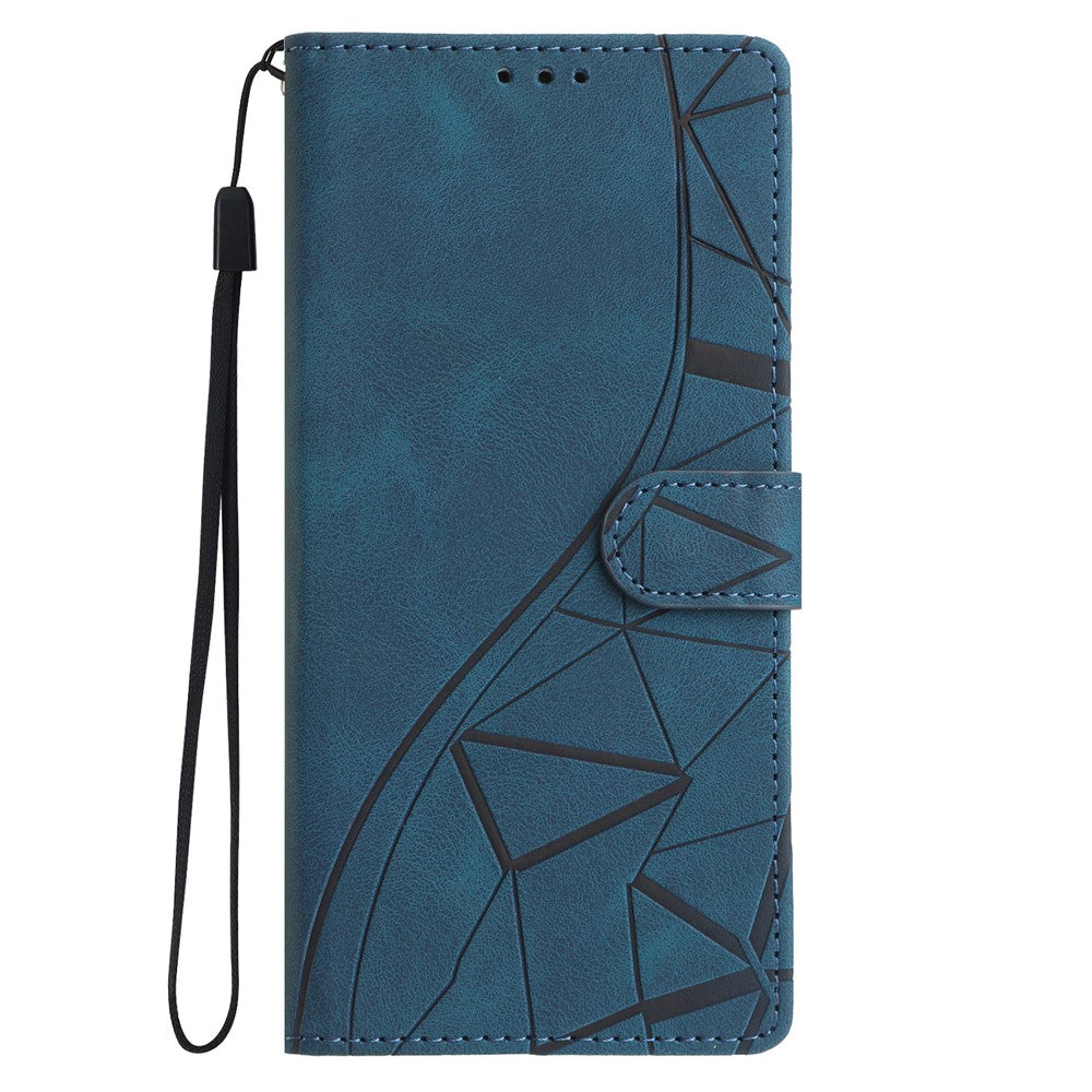 For iPhone 17 Pro Max Case Wallet Stand Imprinted Triangle Pattern Leather Phone Flip Cover - Blue
