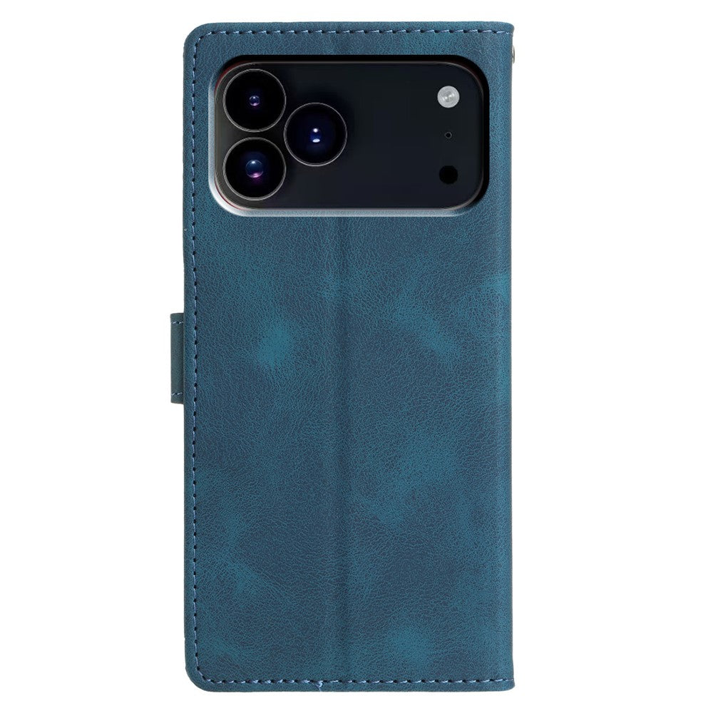 For iPhone 17 Pro Max Case Wallet Stand Imprinted Triangle Pattern Leather Phone Flip Cover - Blue