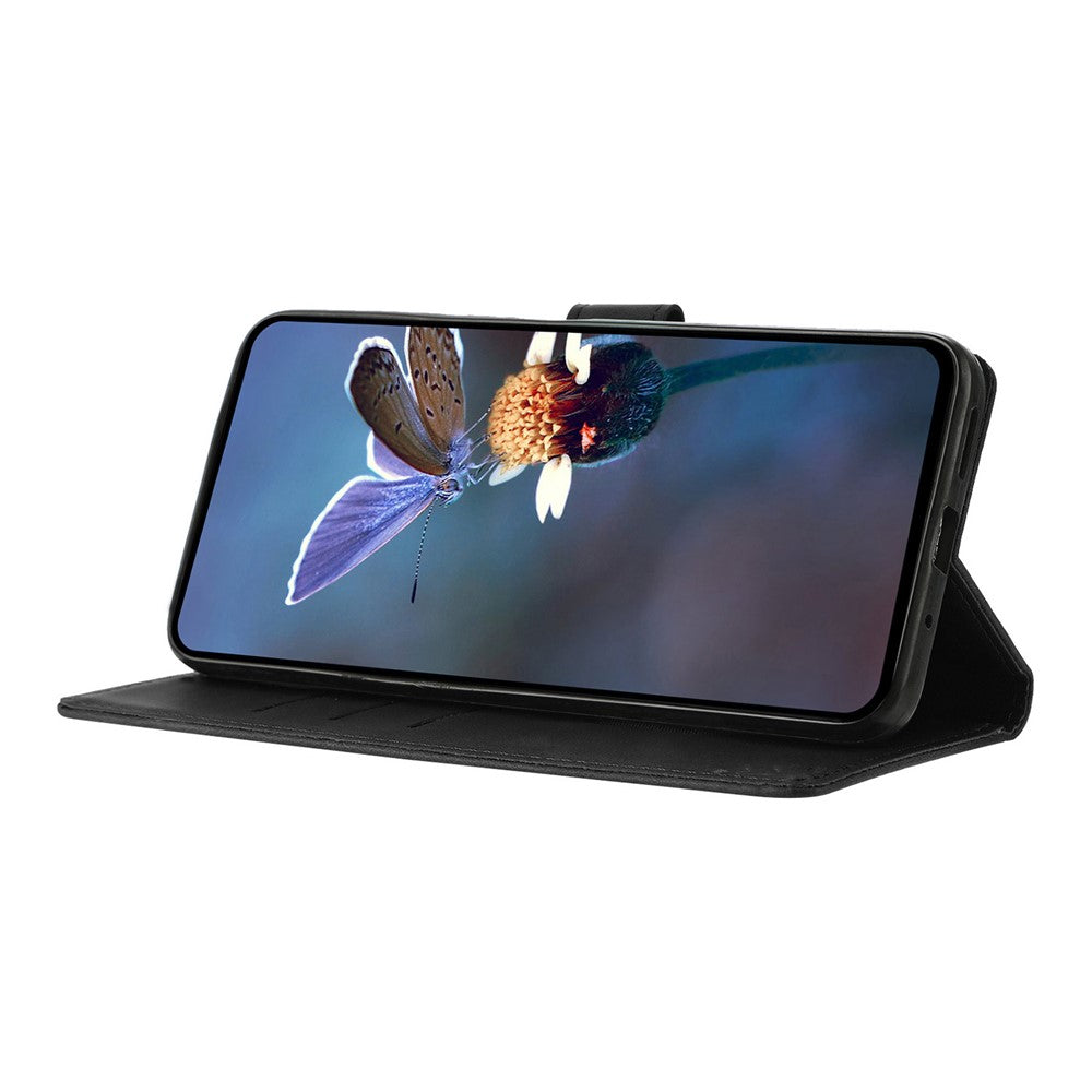 For iPhone 17 Pro Max Case Wallet Stand Imprinted Triangle Pattern Leather Phone Flip Cover - Black