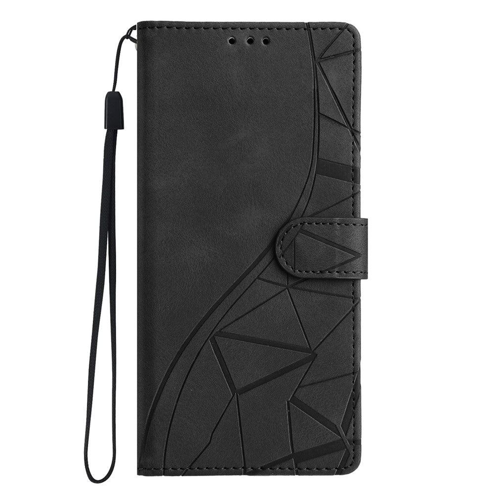 For iPhone 17 Pro Max Case Wallet Stand Imprinted Triangle Pattern Leather Phone Flip Cover - Black