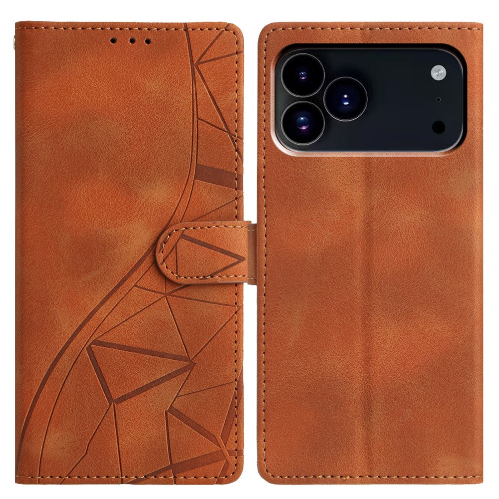 For iPhone 17 Pro Max Case Wallet Stand Imprinted Triangle Pattern Leather Phone Flip Cover - Brown