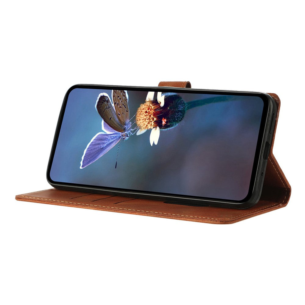 For iPhone 17 Pro Max Case Wallet Stand Imprinted Triangle Pattern Leather Phone Flip Cover - Brown