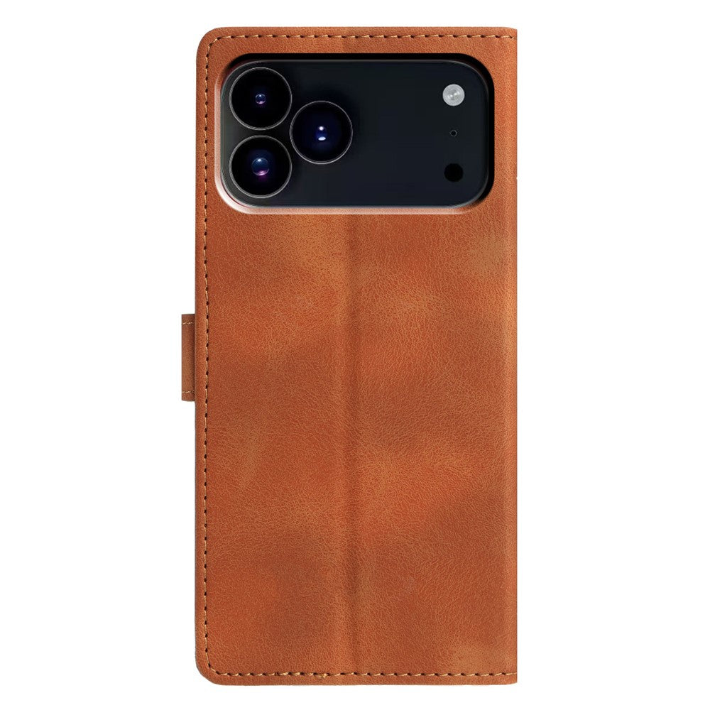 For iPhone 17 Pro Max Case Wallet Stand Imprinted Triangle Pattern Leather Phone Flip Cover - Brown