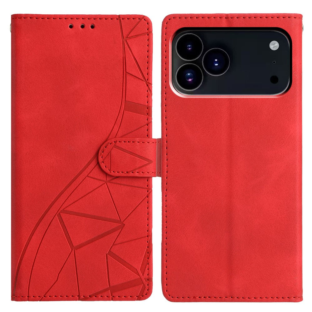 For iPhone 17 Pro Max Case Wallet Stand Imprinted Triangle Pattern Leather Phone Flip Cover - Red