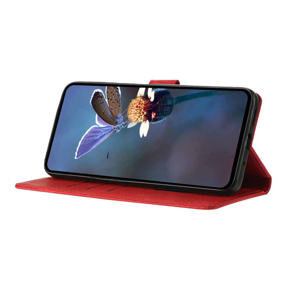 For iPhone 17 Pro Max Case Wallet Stand Imprinted Triangle Pattern Leather Phone Flip Cover - Red