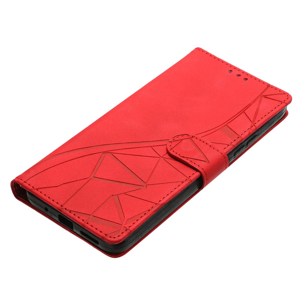 For iPhone 17 Pro Max Case Wallet Stand Imprinted Triangle Pattern Leather Phone Flip Cover - Red