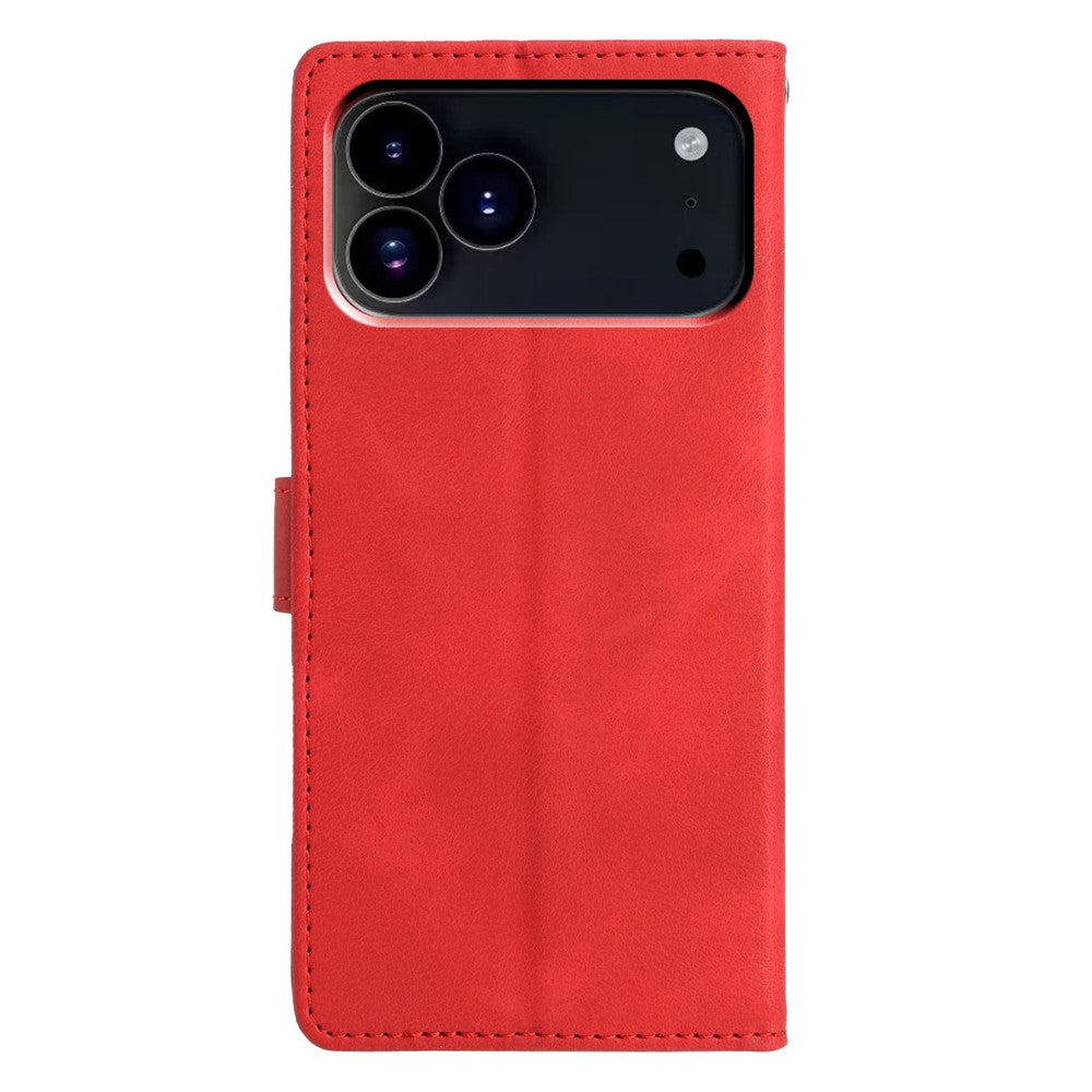 For iPhone 17 Pro Max Case Wallet Stand Imprinted Triangle Pattern Leather Phone Flip Cover - Red